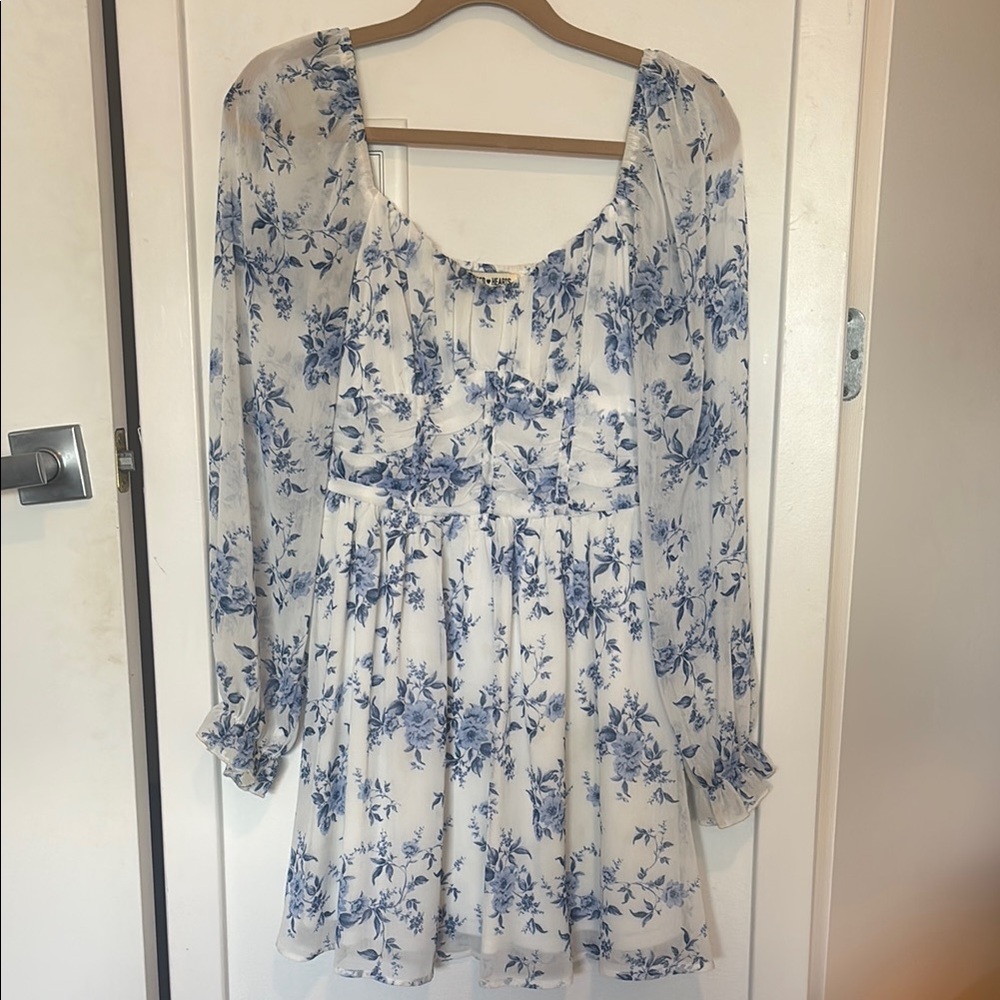Floral Blue and White Flowy Dress